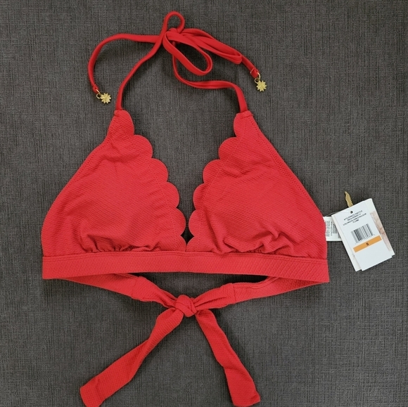 Nwt Jessica Simpson Scalloped Edge Red Bikini Top Sz Small - Picture 9 of 11